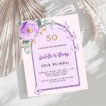 Lavendelschmetterling Einladung zum Geburtstag<br><div class="desc">Rosa Hintergrundfarbe mit lila Bogen. Die Einrichtung besteht aus rosa Blumen,  Blume der Rose,  grünem Eukalyptusgrün und Schmetterlingen. Personalisieren Sie Ihren Namen und Ihre Party-Daten und fügen Sie diese hinzu. 1 Blatt = 1 Einladung mit Druckkante bis Kante.</div>