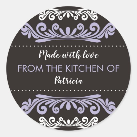 Lavendelschwarz mit Liebe aus der Küche von Runder Aufkleber (Vorderseite)