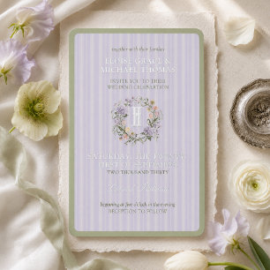 Lavendelstreifen-Blumenwappen-Hochzeit im Frühling Folieneinladung