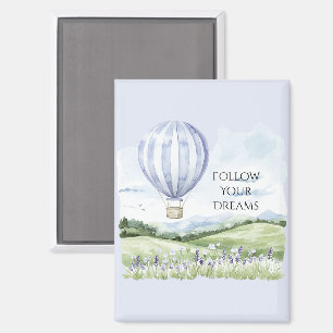 Lavendelstreifen Heißluftballon Hügel Blumen Magnet