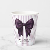 Lavendelstreifen Lila Schleife Baby Shower Pappbecher (Vorderseite)