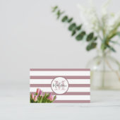 Lavendelstreifen und Tulips Mit Monogramm Visitenkarte (Stehend Vorderseite)