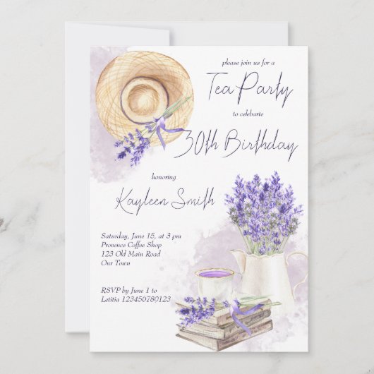 Lavendeltasse Tee, romantisches Tee Party Geburtst Einladung (Vorderseite)