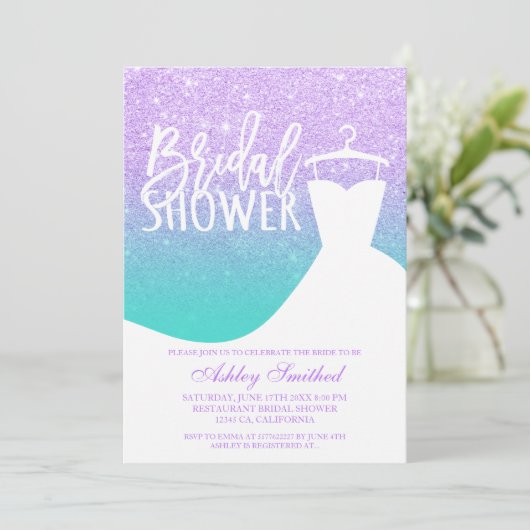 Lavendeltürkismeerjungfrau-KleidBrautparty Einladung (Stehend Vorderseite)