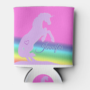Lavendelunicorn-Silhouette (Regenbogenhintergrund) Dosenkühler