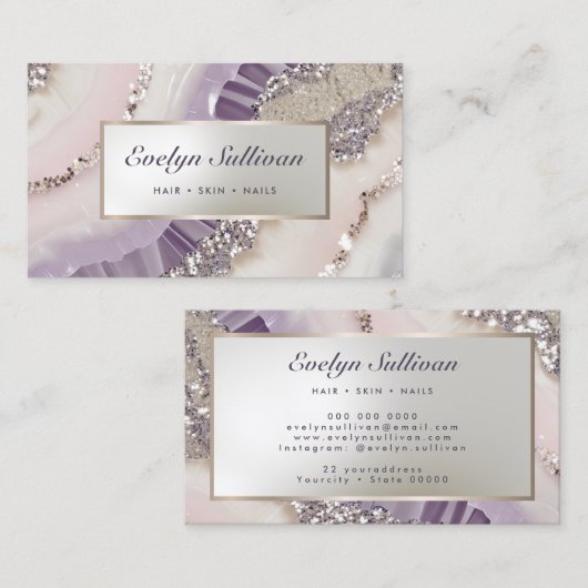 LavendelVisitenkarte aus silberfarbenem Glitzer Visitenkarte (Vorne/Hinten)