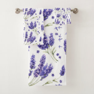 Lavendelwatercolor-Blumen-Muster Badhandtuch Set