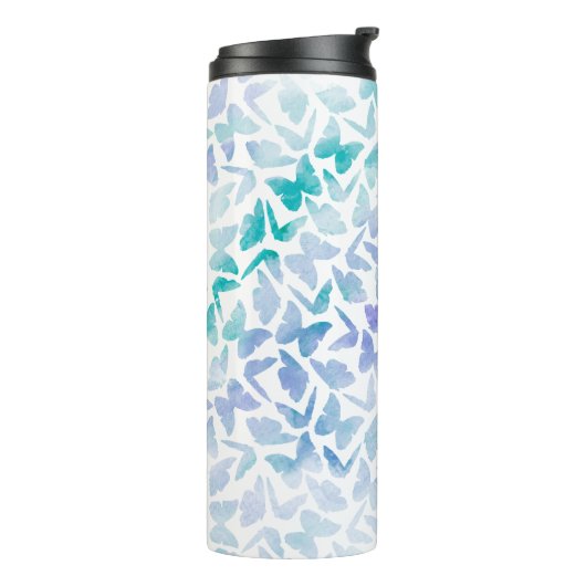 Lavendelwatercolor-Schmetterlinge mit Monogramm Thermosbecher (Nach links gedreht)
