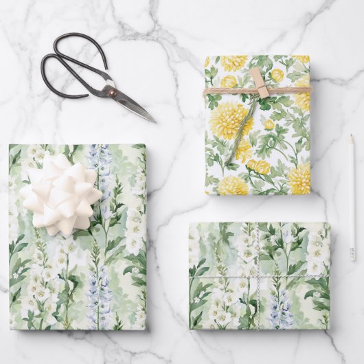 Lavendelweiße Delphinium-Blumen Brautparty Geschenkpapier Set (Vorderseite)