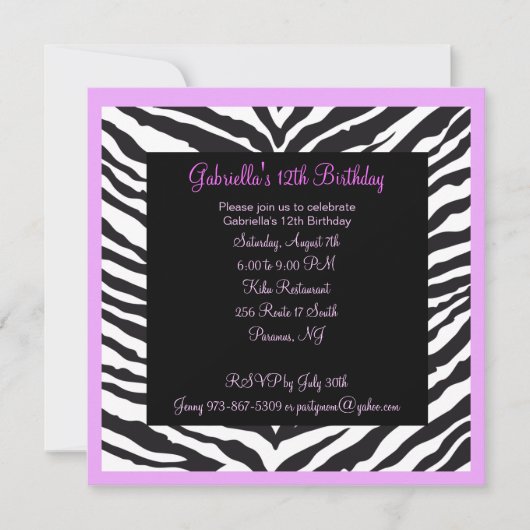 Lavendelzebra-Mädchen-Geburtstag laden ein Einladung (Vorderseite)