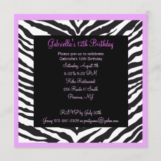 Lavendelzebra-Mädchen-Geburtstag laden ein Einladung