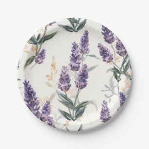 Lavendelzweige Wasserfarbe Botanisch Lila Blumen Pappteller