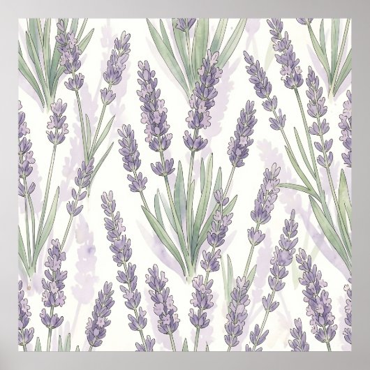 Lavendelzweige Wasserfarben Botanisches Muster Poster (Vorne)