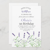 Lavender 1. Geburtstagsmädchen Lila Blüte Einladung (Vorne/Hinten)