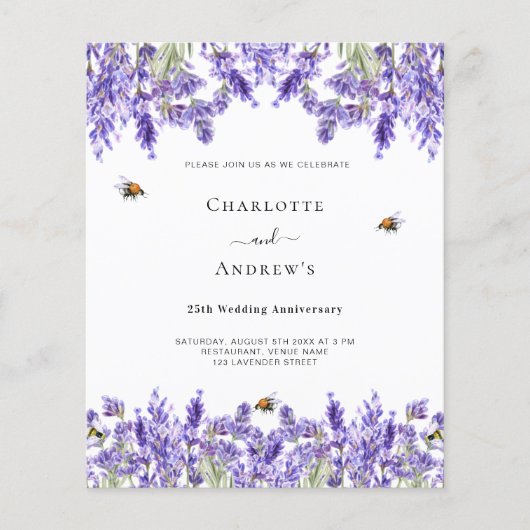 Lavender 25. Hochzeitstag Einladung (Vorderseite)