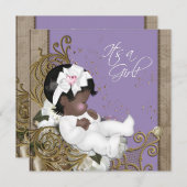 Lavender African American Baby Girl Dusche Einladung (Vorne/Hinten)