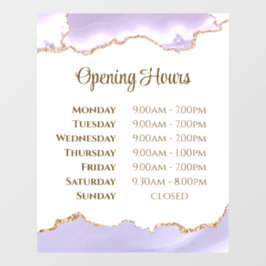 Lavender Agate Opening Stunden Fensterheber Fensteraufkleber