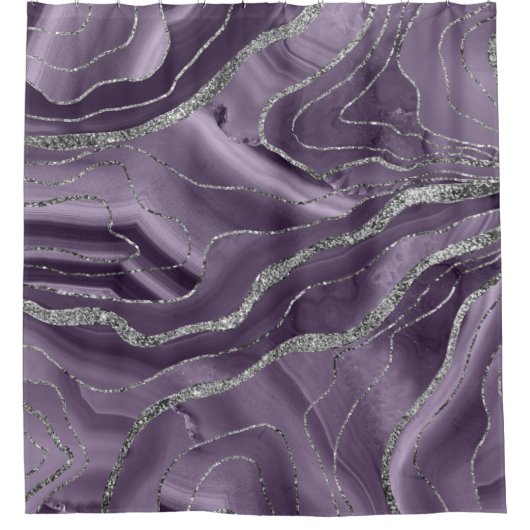Lavender Agate Silver Glitzer Glam #1 Duschvorhang (Vorderseite)