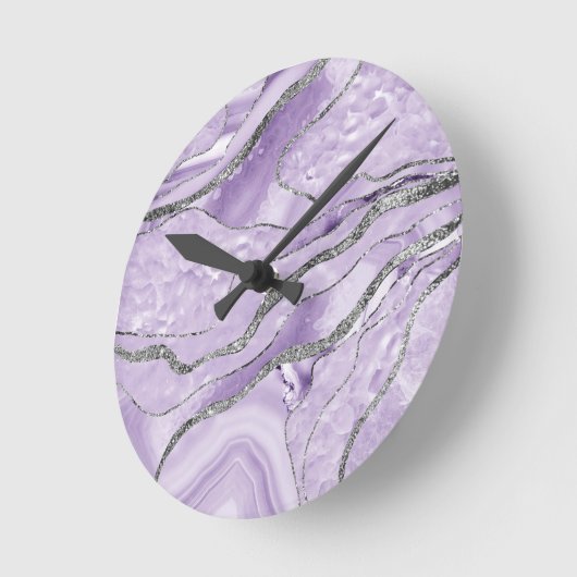 Lavender Agate Silver Glitzer Glam #1 Runde Wanduhr (Winkel)
