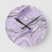 Lavender Agate Silver Glitzer Glam #1 Runde Wanduhr (Vorderseite)
