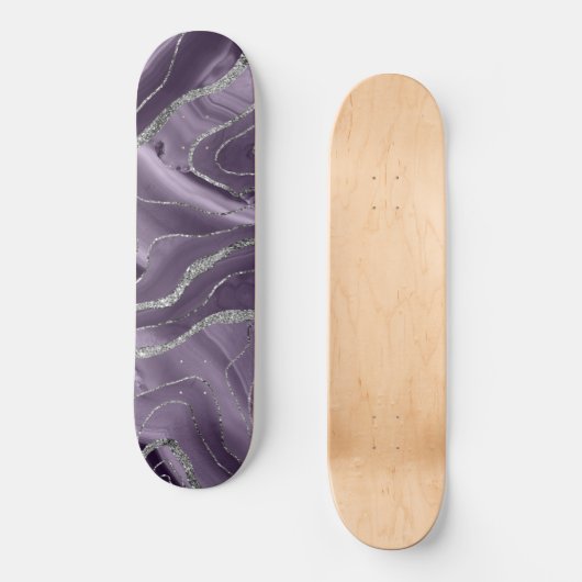 Lavender Agate Silver Glitzer Glam #1 Skateboard (Vorderseite)
