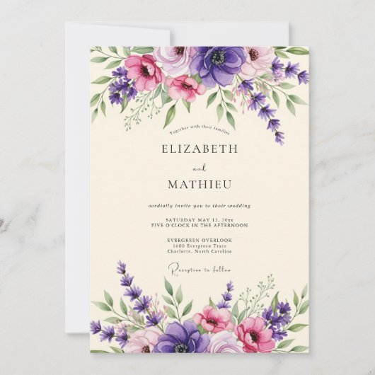Lavender Amethyst Bloom Wedding Einladung (Vorderseite)