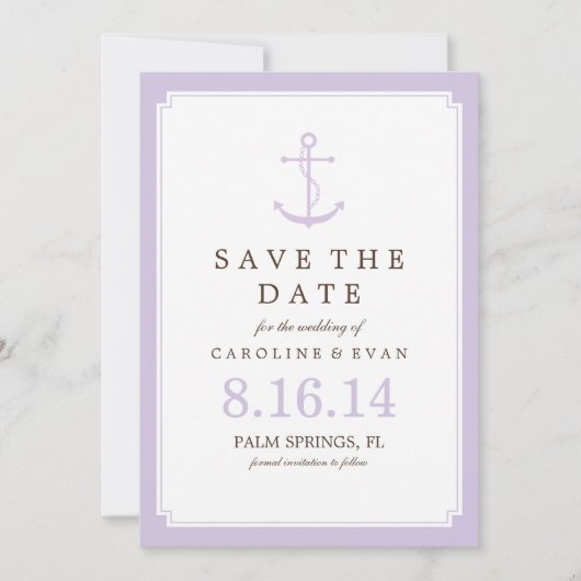 Lavender Anchor Hochzeit Speichern Sie das Datum Save The Date (Vorderseite)