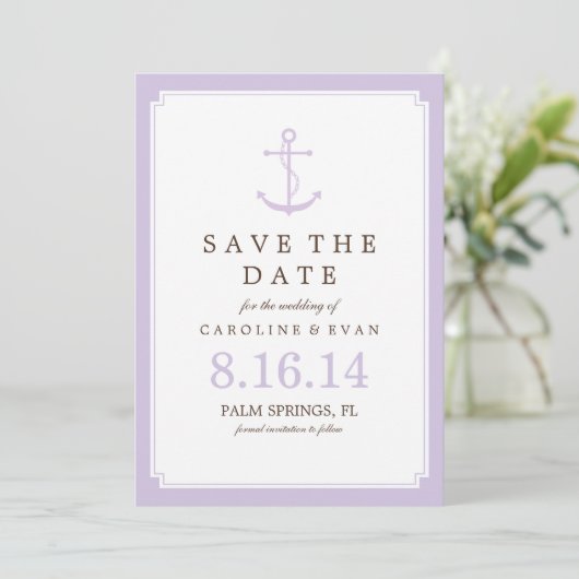 Lavender Anchor Hochzeit Speichern Sie das Datum Save The Date (Stehend Vorderseite)