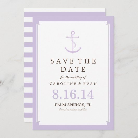 Lavender Anchor Hochzeit Speichern Sie das Datum Save The Date (Vorne/Hinten)