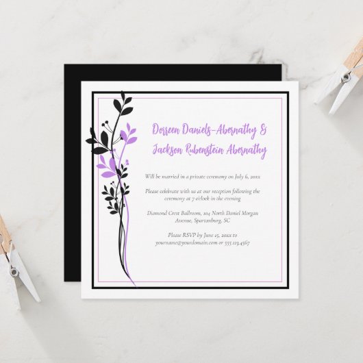 Lavender and Black Floral Reception Only | Einladung (Vorderseite/Rückseite Beispiel)