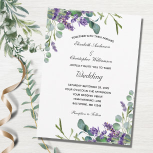 Lavender and Eucalyptus Purple Greenery Wedding Einladung