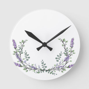 Lavender and Eucalyptus Runde Wanduhr