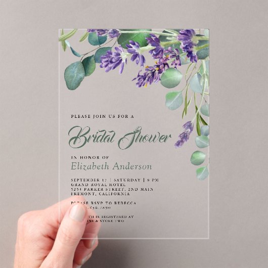 Lavender and Eucalyptus White Marble Bridal Shower Acryleinladungen (Insitu (Handheld))