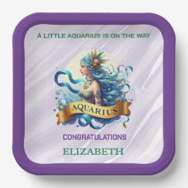 Lavender and Green Aquarius Zodiac Baby Shower Pappteller