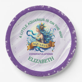 Lavender and Green Aquarius Zodiac Baby Shower Pappteller