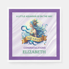 Lavender and Green Aquarius Zodiac Baby Shower Serviette