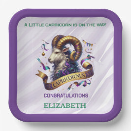 Lavender and Green Capricorn Zodiac Baby Shower Pappteller