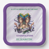 Lavender and Green Gemini Zodiac Baby Shower Pappteller (Vorderseite)