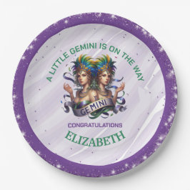 Lavender and Green Gemini Zodiac Baby Shower Pappteller