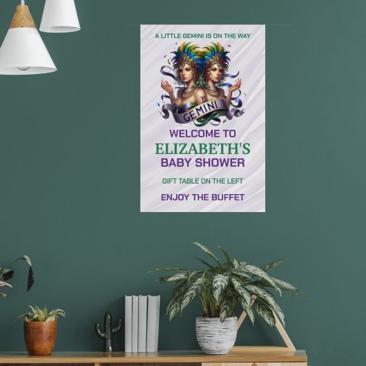 Lavender and Green Gemini Zodiac Baby Shower Poster (Wohnzimmer 1)