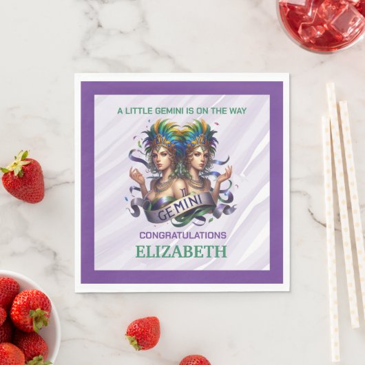 Lavender and Green Gemini Zodiac Baby Shower Serviette (Beispiel)