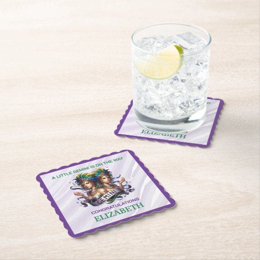 Lavender and Green Gemini Zodiac Baby Shower Untersetzer (Vor Ort)