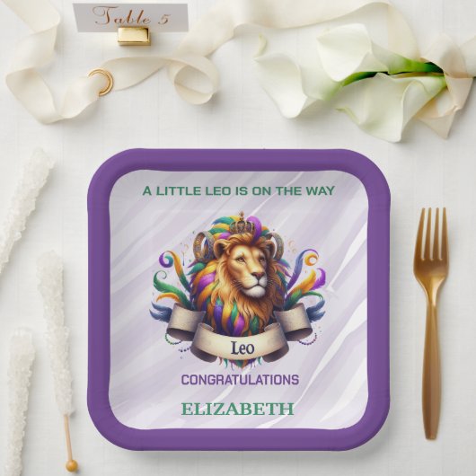 Lavender and Green Leo Zodiac Baby Shower Pappteller (Hochzeit)