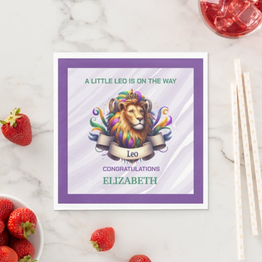 Lavender and Green Leo Zodiac Baby Shower Serviette (Beispiel)