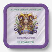 Lavender and Green Libra Zodiac Baby Shower Pappteller (Vorderseite)
