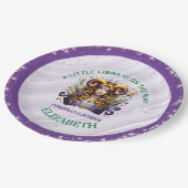 Lavender and Green Libra Zodiac Baby Shower Pappteller (Schrägansicht)