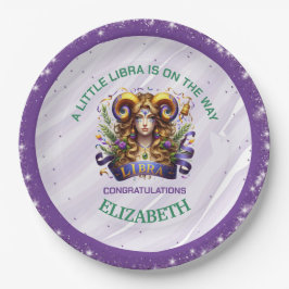 Lavender and Green Libra Zodiac Baby Shower Pappteller