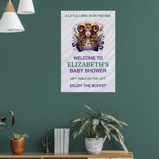 Lavender and Green Libra Zodiac Baby Shower Poster (Wohnzimmer 1)