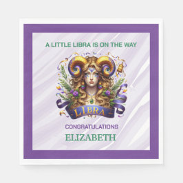 Lavender and Green Libra Zodiac Baby Shower Serviette