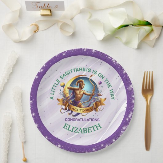 Lavender and Green Sagittarius Zodiac Baby Shower Pappteller (Hochzeit)